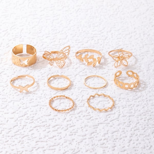 Ny enkel Flower Butterfly Ring Set Geometrisk Fried Dough Twis - Perfet