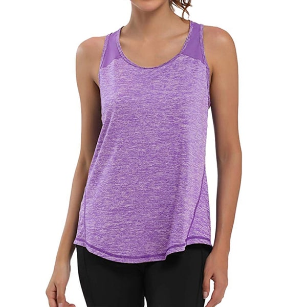 Kvinder afslappet ærmeløs mesh-syning Yoga Fitness T-shirt - Perfet Light purple,XXL