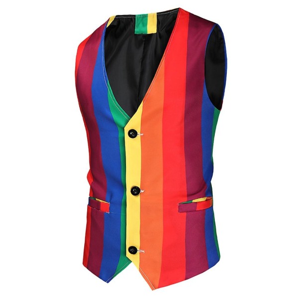 Allthemen Herre Casual Rainbow Stripes Slim Vest - Perfet 2XL