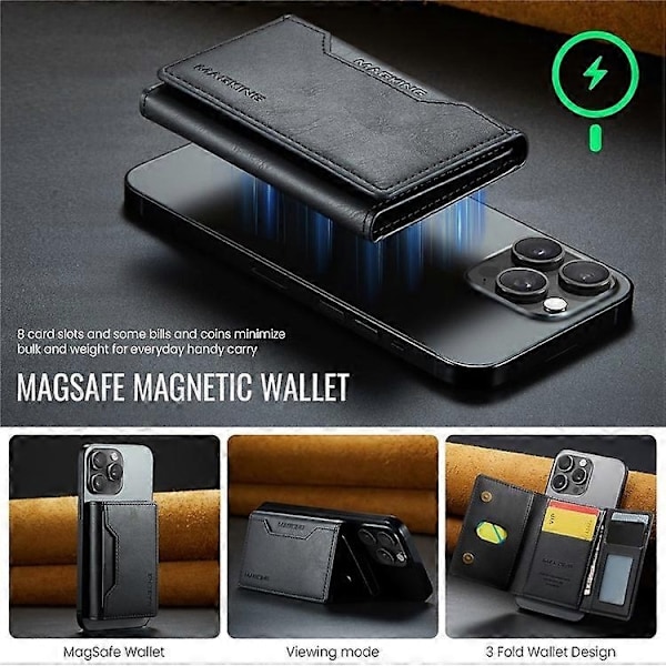 MAGKING K2 Stand Magnetisk Kortholder Kompatibel med MagSafe RFID Mobilpung - Perfekt Black