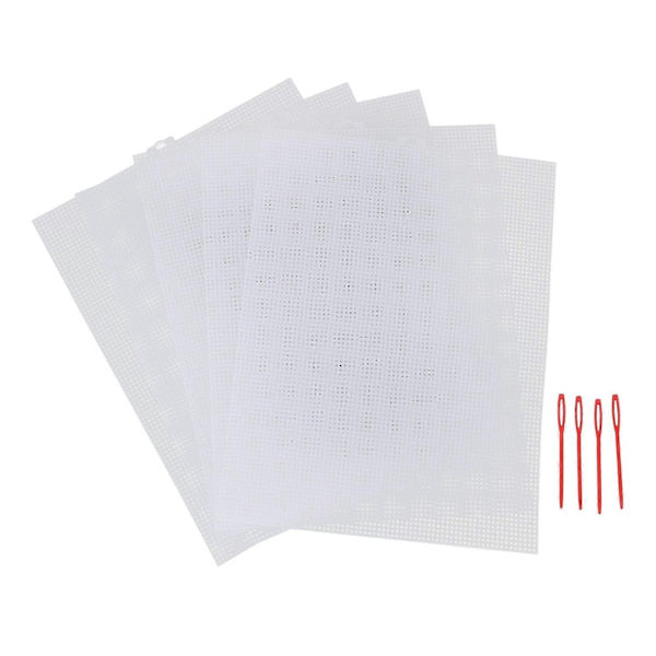 5 st Plastnät Canvas Ark 7 Count 33.5x26cm Vit Plast Canvas Ögonnät med 4 Sticknålar-Perfekt
