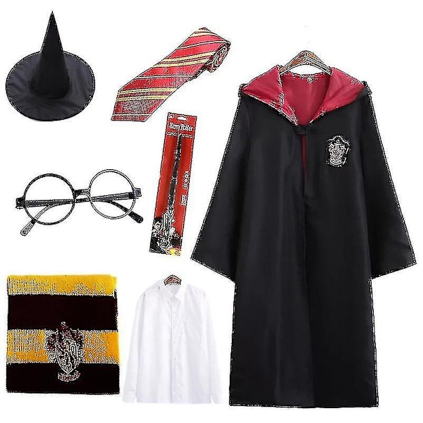 7 st/set för Magic Wizard Maskerad Cape Mantel Hogwarts Skoluniform-Perfekt 6Pcs Red Aldut XXL