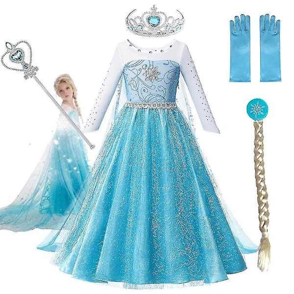 Elsa Flickor Cosplay Klänning - Perfekt 9T