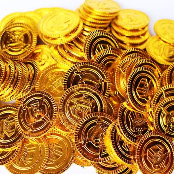 50 st Plastik Bitcoin Guld Skattmynt Kapten Piratfest Piratskattkista Barn Skattkista Mynt Leksak Lekpengar-Perfet Lucky coin 10pcs A