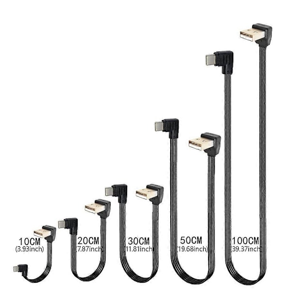 90 Graders Vinklet USB 2.0 til Type C Fladt Kabel Datakabel til Telefoner og Bærbare Computere - Perfekt 0.5m AMUP CMST