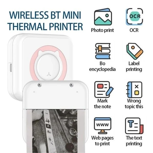 etikettskrivare Allt-i-ett fotoskrivare Trådlös Instant Mini Printer för iOS Green 10 pappersrullar - Perfet