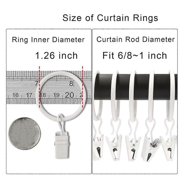 40 st Gardinringar med Clips, Draperiklämmor med Ringar, Draperiringar 3,2 cm Innerdiameter-Perfekt