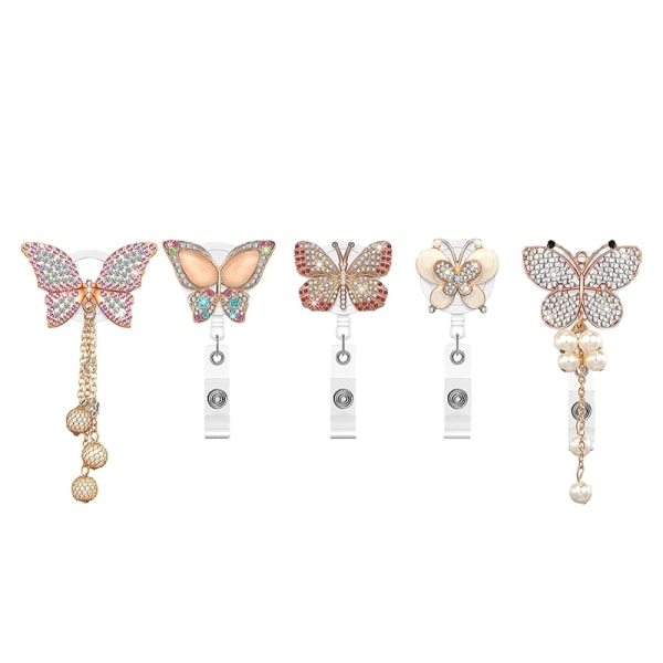 Butterfly Rhinestone Badge Reel Clip ID-korthållare Clips Namn - Perfet A3