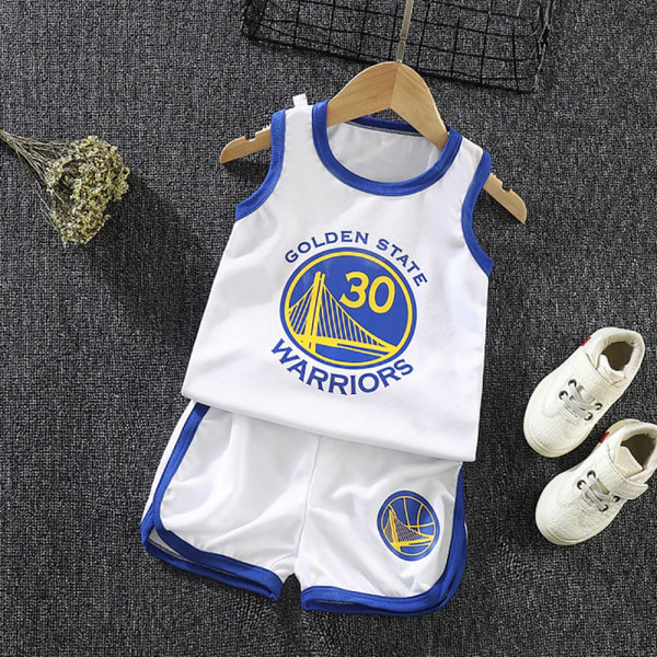 Baskettröja Training Suit Kits Tank Top Shirt + Shorts Set - Perfet Vit Golden State Warriors 30 60-72 Månader
