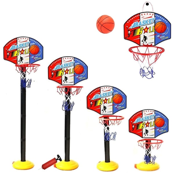 Barnerammesett for basketball med justerbar høyde, pumpe for basketball, bærbar basketball for innendørs og utendørs aktiviteter, sport - Perfekt