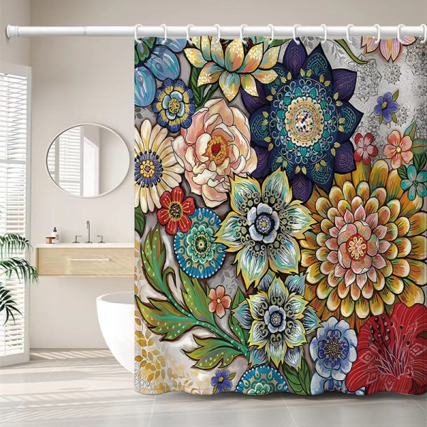 duschdraperi 180 x 200 cm med 12 krokar Snabbtorkande (Blommor), Mach - Perfet