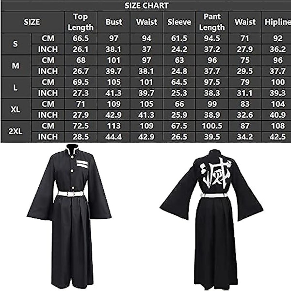 Tanjiro Cosplay-asu, Shinobu, Zenitsu, Giyuu, Muichiro - Aikuisten Halloween-asu Kimono-puku Wigillä - Täydellinen 2XL