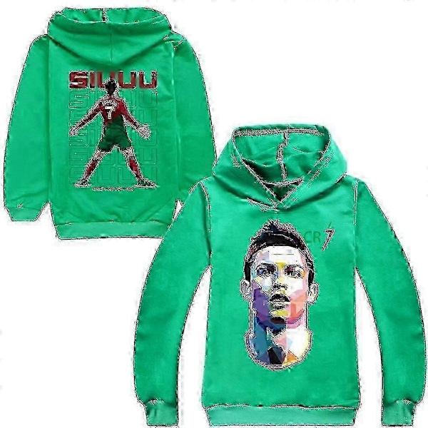 Cristiano Ronaldo Hættetrøje VM Nr. 7 Julegaver Fodboldstjerne Hættetrøje Piger Drenge Hættetrøje Pullover Toppe Børn Teenagere-Perfekt Green 5-6years