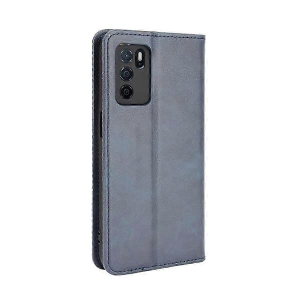 OPPO A16 Magnetspänne Retro Crazy Horse Läder Telefonfodral - Perfekt Blue