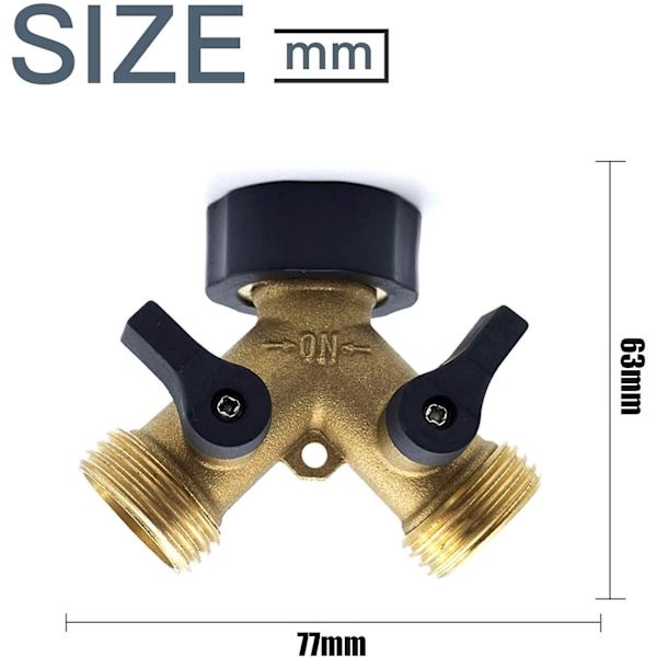 2-veis 3/4" messing Y-manifold, manifold med stengeventiler for to tilførselsslanger, slangekjegle. - Perfet