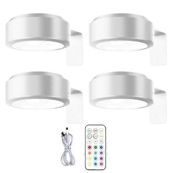 Väggmonterad trådlös tavellampa med fjärrkontroll, dimbar, batteridriven, justerbar 13-färgs RGB-målningslampa, vit-Perfekt white 4pcs