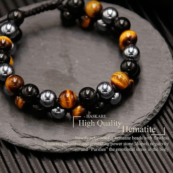 Trippelbeskyttelsesarmbånd, Tiger Eye Obsidian og Hematite 8 mm perlearmbånd Herre Dame - Perfet