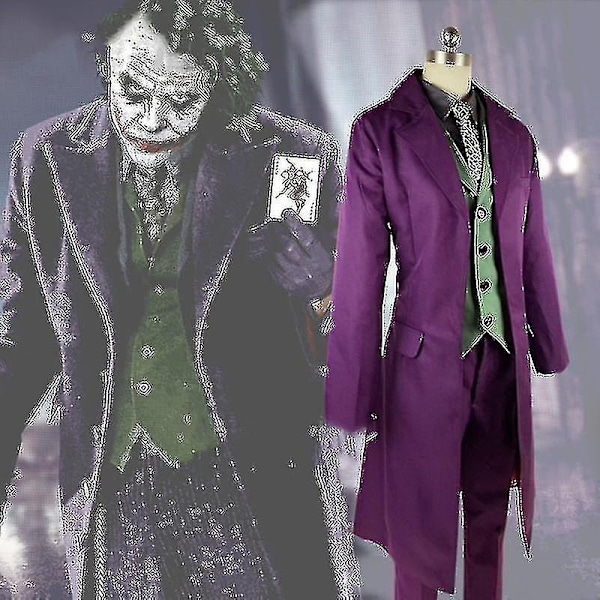 Högkvalitativ Heath Ledger Cosplaydräkt Halloween Herrar Film The Dark Knight Joker Kostym Lila Jacka Full Set - Perfekt only coat XL man