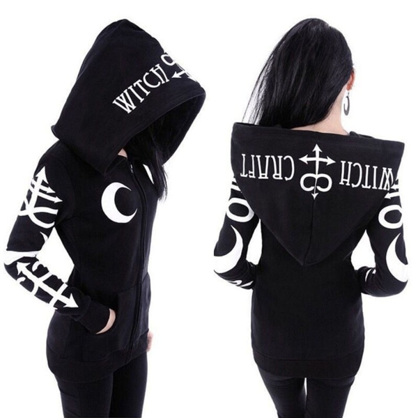 Dame hættetrøjer Tøj Gothic Punk Moon Letter Sweatshirt - Perfet svart S