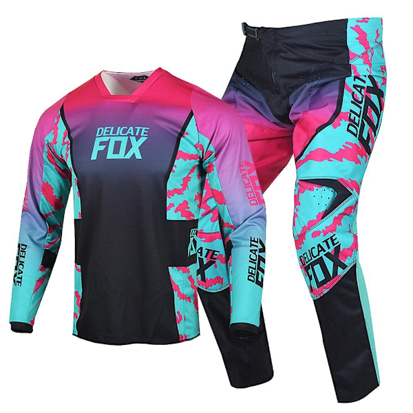 Delicate Fox 180 360 Jersey Housut Varusteet MX Combo Motocross Bmx Dirt Bike Asuste ATV UTV Pyöräilypuku Enduro Sarjat Miehille - Täydellinen Pink Green Pant 32 Jersey M