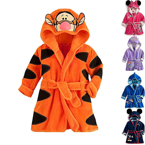 Barn morgonrock med huva i fleece varm hemmaklädsel omslag pyjamas-Perfet Yellow Tiger 2-3 Years