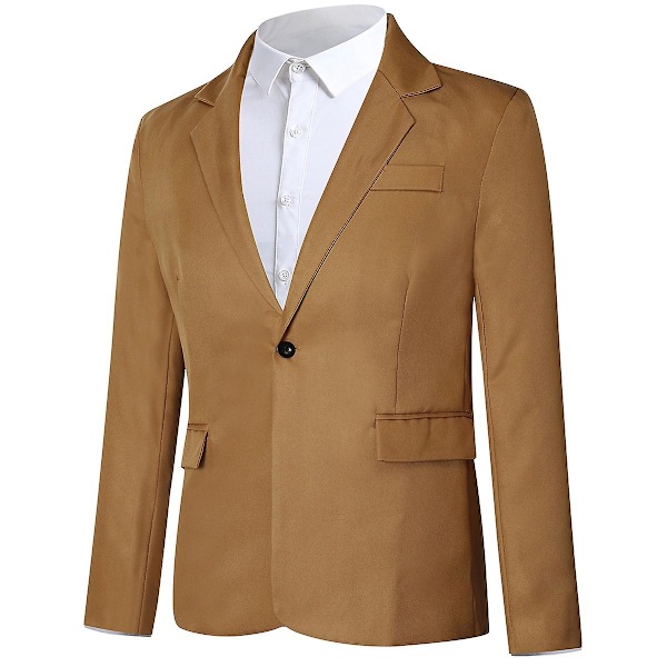 Mænds Business Casual Klassisk Hakket Lapel Dobbelt Slids Ensfarvet Enknaps Blazer - Perfekt Light Brown XL