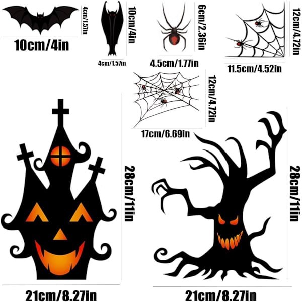 Halloween Window Clings Tarrat - 7 arkkia lepakoita ja hämähäkkejä