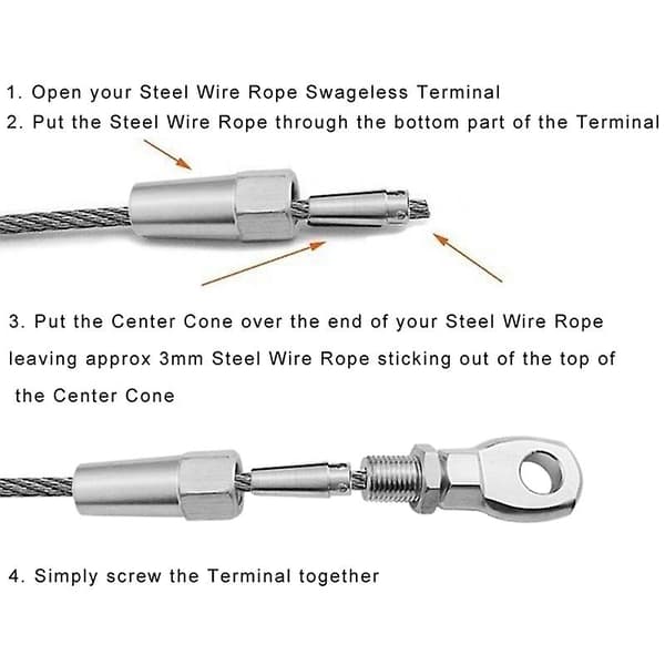 2 stk. 316 Rustfrit Stål Swageless Øje Terminal Wire Kabel Reb Gør-det-selv Beslag Rigging Hardware Balust-Perfet