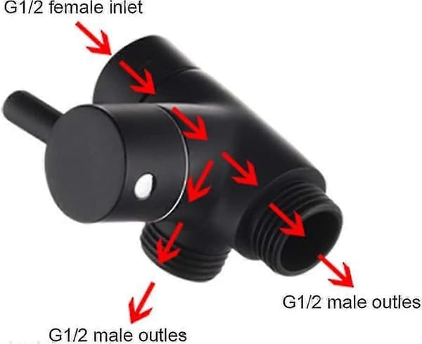 Brusearm Omleder Ventil, Badeværelse Messing G1/2 3-vejs Brusesystem Komponent Udskiftning til Håndholdt Fast Spray Brusehoved A-Perfet Black