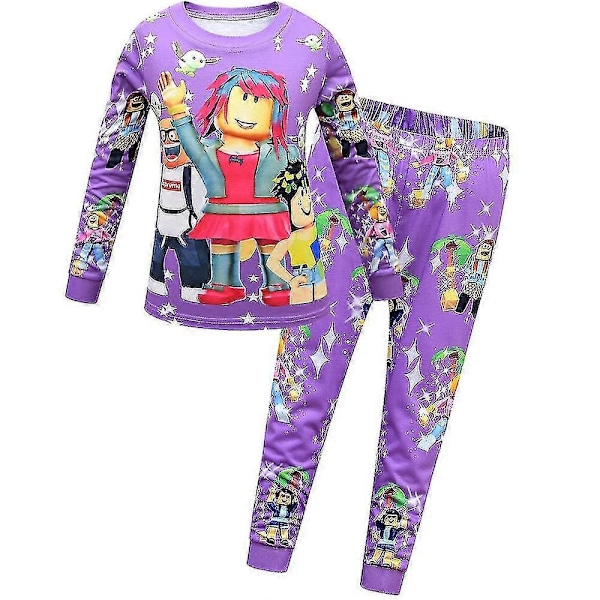 Roblox Lasten Tyttöjen Pyjamasetti Nukkumispukusetti Pyjamat Nukkumispuku Yläosat Housut - Perfet Purple 6-7Years