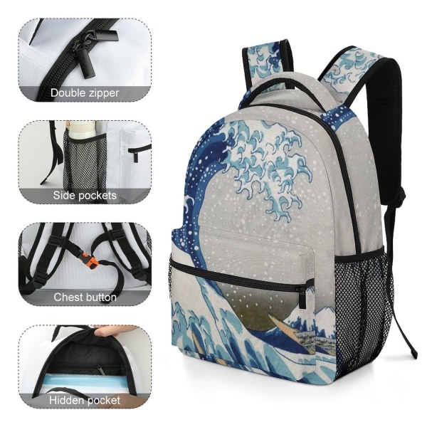 Ny Under The Wave Off Kanagawa - The Great Wave - Katsushika Hokusai Ryggsekker For Menn Student Barn Morsomme Luksusvesker Barn - Perfet style 10