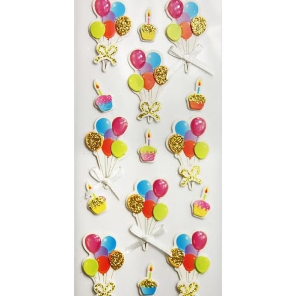 15 3D-klistermærker - Fødselsdagsballoner - Glitter - Perfet