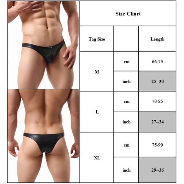 Män Sexiga Nattkläder Faux Leather Brief Low Waist Underwear Trosa Black XL
