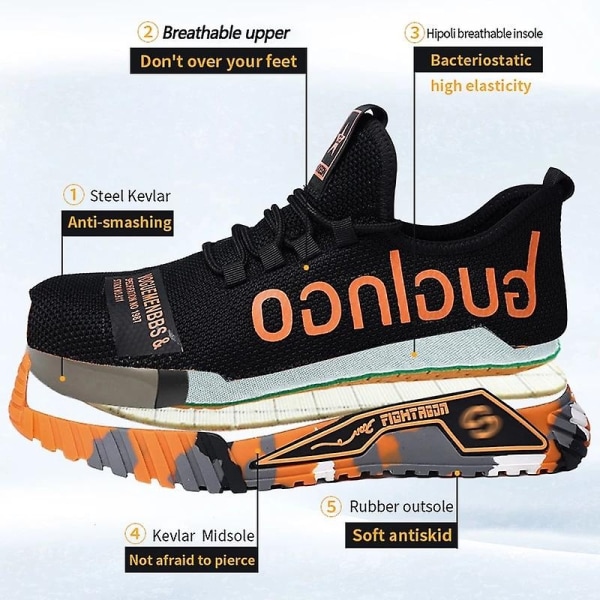 2023 New Work Sneakers Ståltå Sko Mænd Sikkerhedssko Punkteringssikre Arbejdssko Støvler Mode Uopslidelige Sko Sikkerhed - Perfet Orange 45