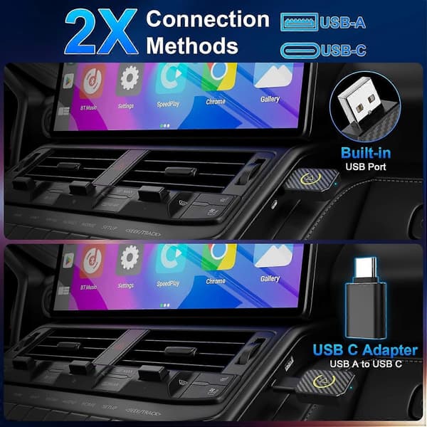 Mini Trådløs CarPlay & Android Auto Adapter Kompatibel med iPhone/Android - Plug & Play, Konverterer Kablet til Trådløs Kompatibel med Biler 2016-Perfekt Glod