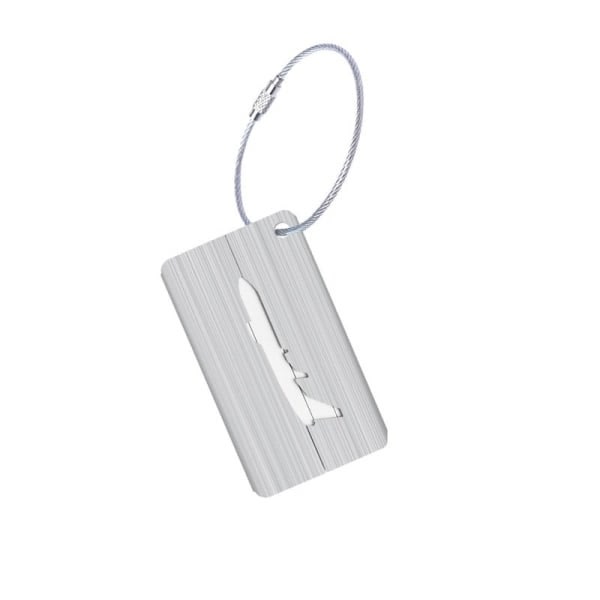 Aluminum luggage tag with airplane motif - Silver - Perfet