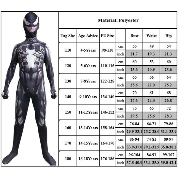 Barn Gutter Venom Superhero Playsuit Jumpsuit Cosplay Costumes zy - Perfet 150cm