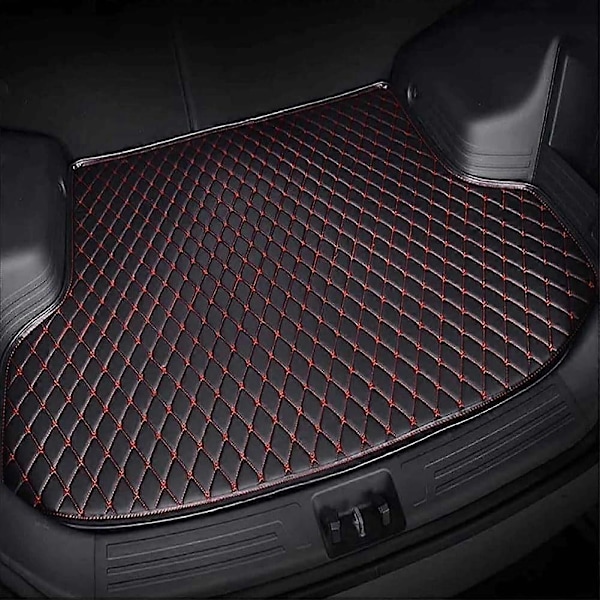 BeautifulCar Läder Bagagerumsmatta Kompatibel med Hyundai Tucson Edition hybride 2019-2023 2024, Bakre Lastbricka Bagagerumsmattor Skydd - Perfet C Black-red