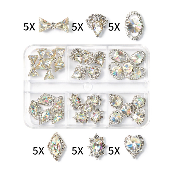 Planet Nail Art Charm Båge/Hjärta Form Naglar Strass Gem Kristall, 3D Nail Art Dekoration Metall Nagel Naglar Nail Art Smycken 13- Perfet 13