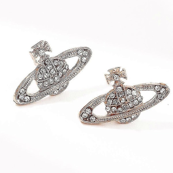 Krystall Saturn Hjerte Orb Dråpe Hengende Øredobber Rhinestone Sølv Gull - På lager - Perfekt Rose Gold