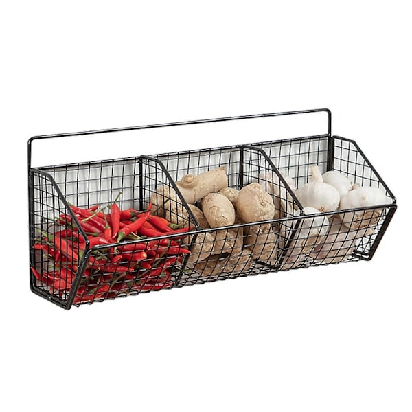 Väggmonterad förvaringshylla utan hål, ihålig fackdesign, kök, lök, ingefära, vitlök, förvaringskorg, Jikaixiang-Perfet Black L