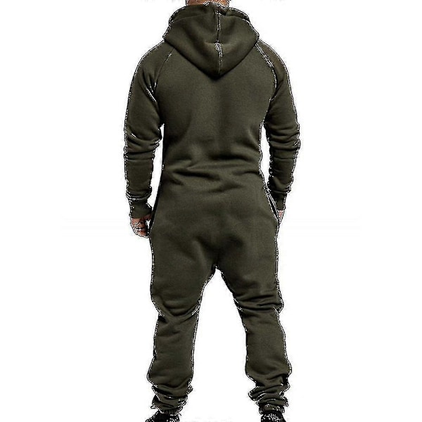 Männs En-delad Huvtröja med Blixtlås Jumpsuit Vinter Casual Huvad Bodysuit Jumpsuit - Perfekt Army Green M