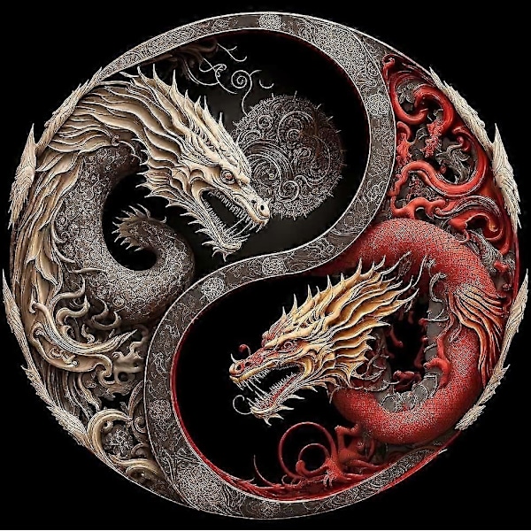 Korkealaatuinen 5D timanttimaalaussarja, Yin Yang Panda/Lohikäärme/Riikinkukko/Norsu DIY täysi pyöreä timantti, kodin seinäkoriste 30x30cm - Täydellinen C - Dragon
