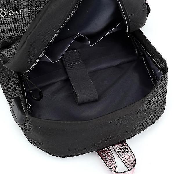 Black.pink reppu USB ladattava reppu Opiskelijan koululaukku - Perfet Black