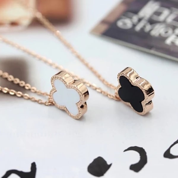 Titanium Steel Rose Gold Clover Dubbelsidigt Halsband Kvinnor Cl - Perfet A4
