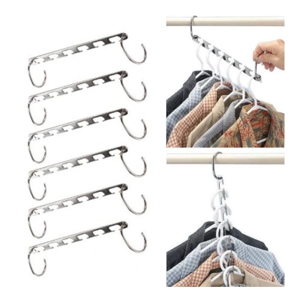 6 stk Magic Hanger Kroge Space Coat Closet Garderobe Organizers - Perfet silver