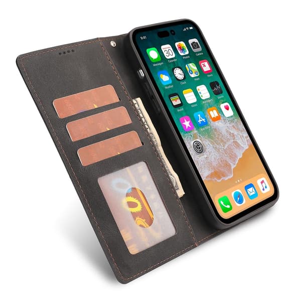 Kalveskinntekstur Skinnveske for iPhone 14 Pro Max for iPhone 14 Pro Max-Perfet