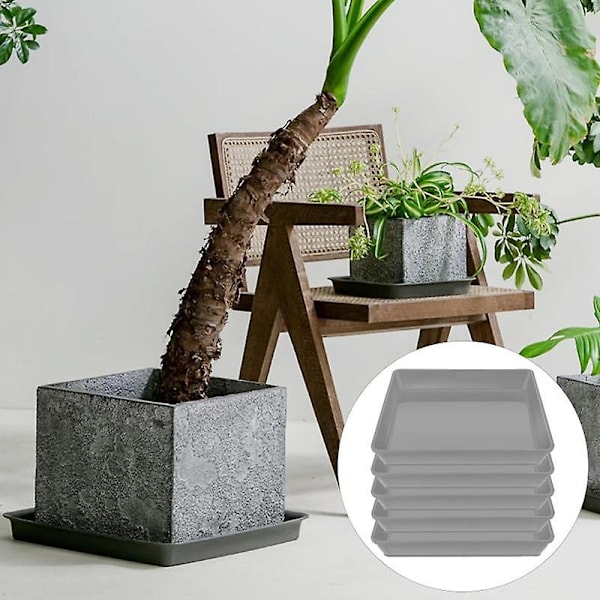 5 st. Kvadratiska Blomkrukafat i Plast för att Fånga Överskottsvatten och Jordspill - Perfekt för Inomhusväxter Red 10 inches