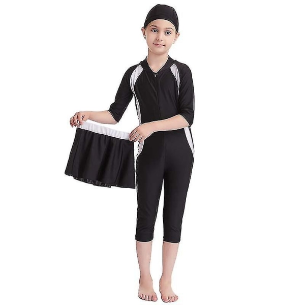 Jenter Barn Muslimsk badetøy Islamsk badetøy Gentle Skin Burkini Badetøy Strandtøy - Perfet Black 11-12 Years