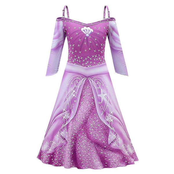 Flickors Långärmad Klassisk Sjöjungfru Ariel Cosplay Klänning för Halloween Karneval Fest - Perfekt Purple 120 cm